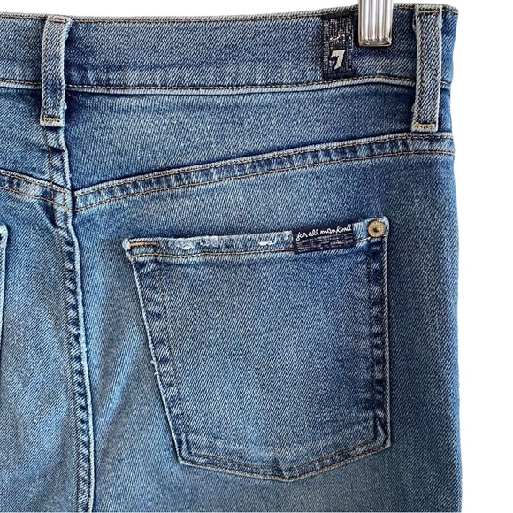 7 For All Mankind High Waist Ankle Skinny Jeans With Silver Shimmer Side Stripe - Picture 9 of 14